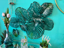 Wall Décor in Green with White Textures on Leaf Combined in One Metal Piece