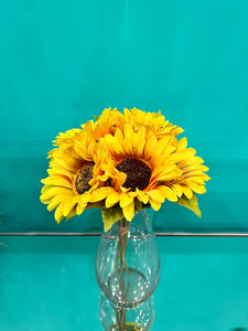Flower Bouquet of Silk Sunflower Bunch in Dark Yellow Colour With Stem