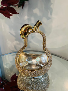 Metal Tray-like Centre Piece in Gold/Silver of a Gorgeous Pear with Crushed Crystals