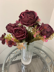 Bouquet of Silk Rose Flower in Burgundy Color With Stem
