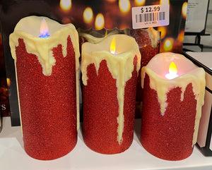 Flameless Candles Led Candles Pack of 3 Red Glittered Battery Candles
