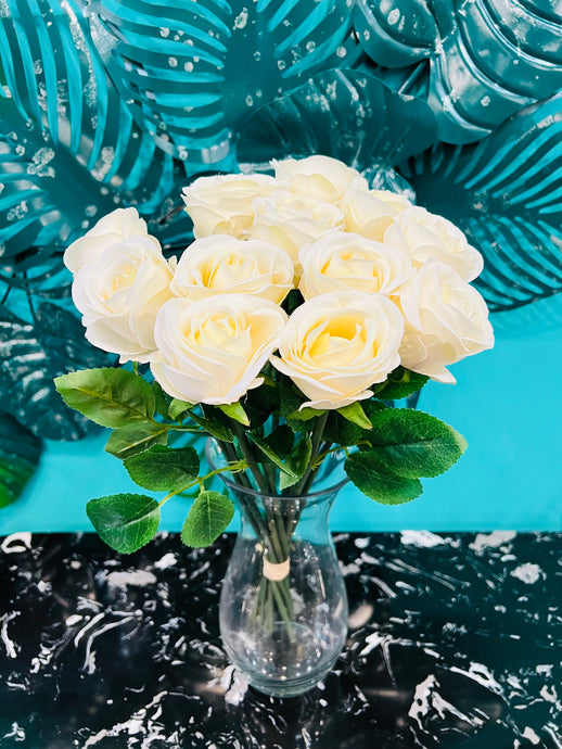 Flower Bunch Silk Roses in WHITE Colour with Stem