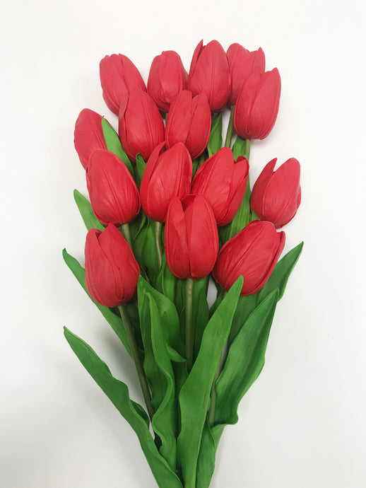 Tulip Flower Mini Real Touch With Stem Made From Premium PU Leather in Red Color