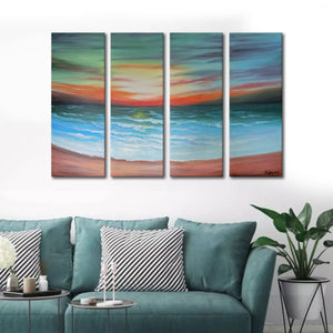 Handmade Oil Painting of Ocean View on Stretched Canvas in Group