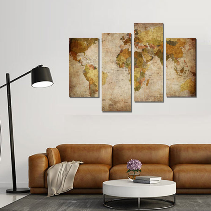 High Quality Art Print of World Map on Stretched Canvas in Groups