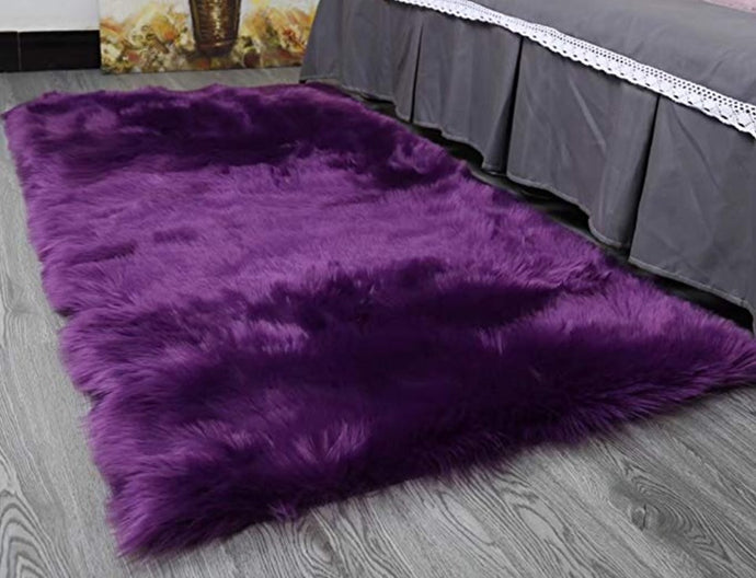 Premium Faux Fur Area Rug for Home Decor in Purple
