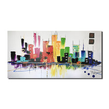 Handmade Oil Painting on Stretched Canvas of Abstract Buildings