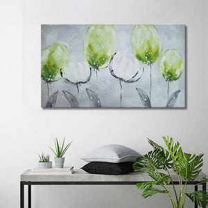 Handmade Oil Painting on Stretched Canvas of Pistachio Tulip Flowers