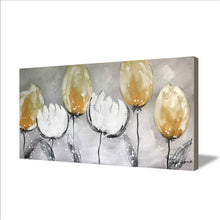 Handmade Oil Painting on Stretched Canvas of Tulip Flowers in Golden Yellow